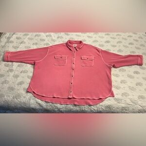 Aerie Plus LumberJane Waffle Shirt Hot Pink Button-Up Waffle Knit Shacket -2XL 🌸